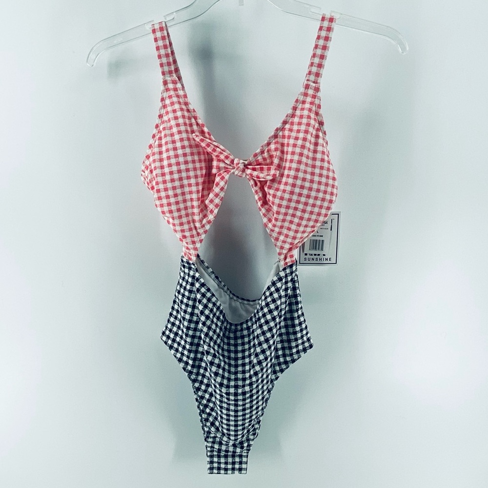 California Sunshine Women's Size Large Checkered One Piece Swim Suit Cut Outs